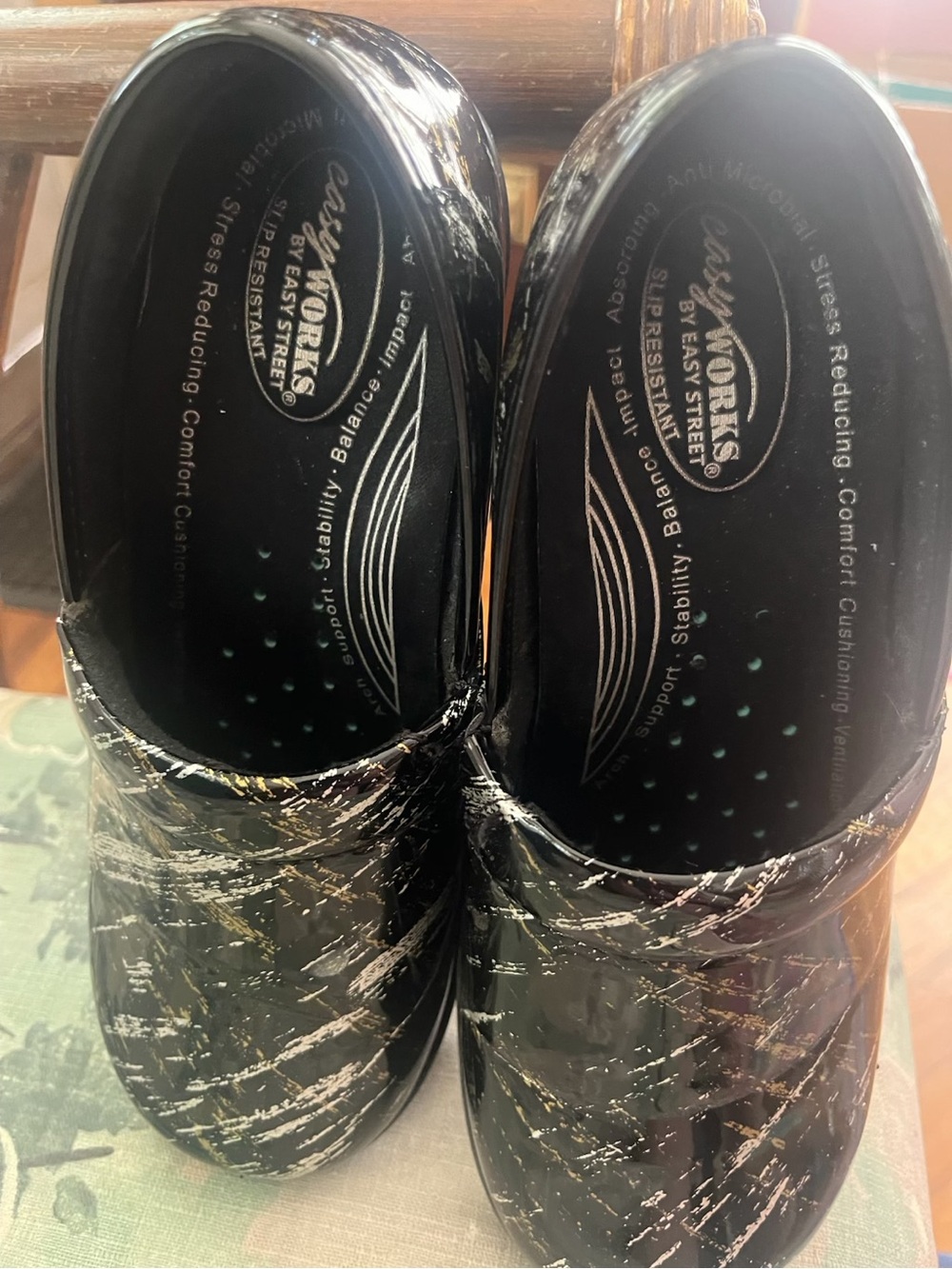 Easy Works Black Floral-Pattern Slip-On Clog
